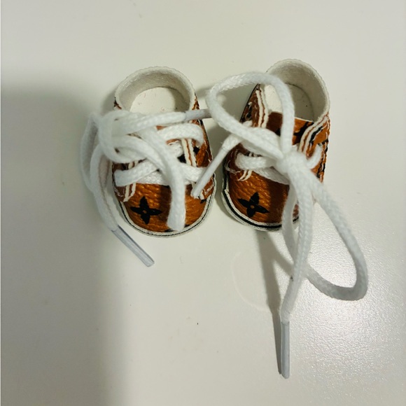 Labubu luxury inspired shoes gift cute fun accessory Brown with White Laces - Picture 1 of 1